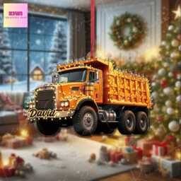 Personalized Dump Truck Christmas Ornament, Custom Acrylic Xmas Decoration - thumbnail 2