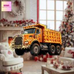Personalized Dump Truck Christmas Ornament, Custom Acrylic Xmas Decoration - thumbnail 3