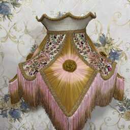 Lotus Embroidery Lampshade Gold White Ombre Fringe - thumbnail 3
