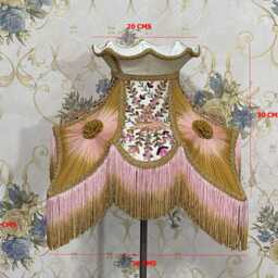 Lotus Embroidery Lampshade Gold White Ombre Fringe - thumbnail 4