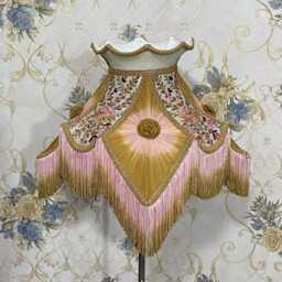 Lotus Embroidery Lampshade Gold White Ombre Fringe - thumbnail 2