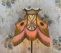 Lotus Embroidery Lampshade Gold White Ombre Fringe - thumbnail 1