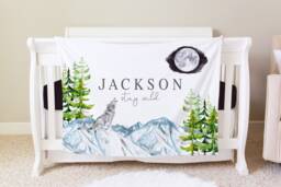 Wolf Blanket, Personalized Baby Blanket Gift, Toddler Forest Decor, Birthday Winter Woodland Theme, Stay Wild - thumbnail 1
