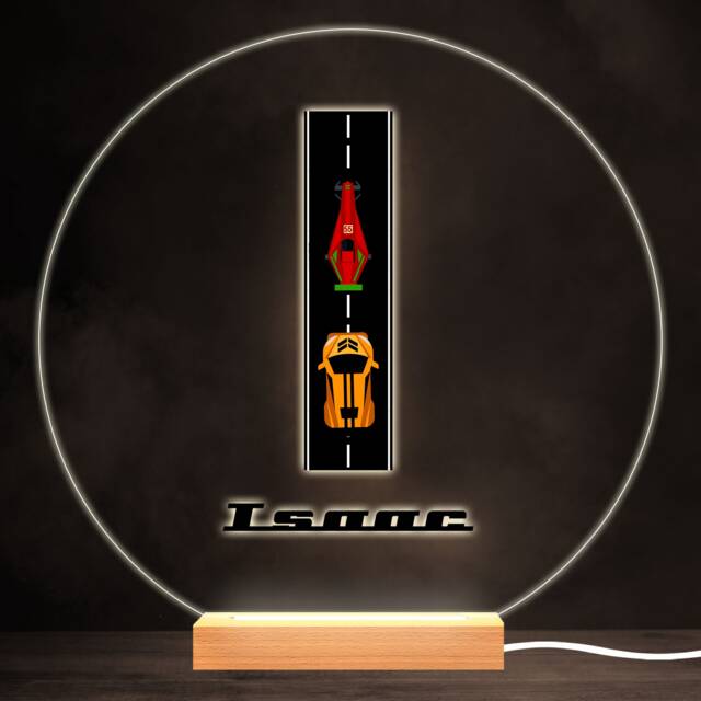 Road Racing Cars Letter I Colourful Round Personalised Gift Led Lamp Night Light - Bedroom - image 1