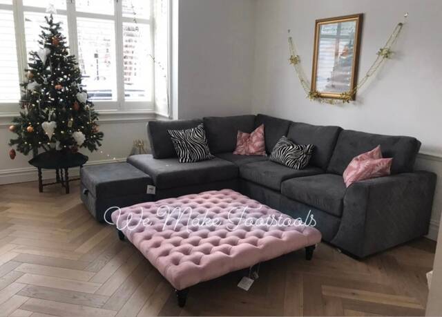 Blush Pink Velvet Chesterfield Footstool/Coffee Table Pouffe - image 1