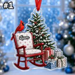 Custom Name Red Cardinal Chair Ornament, Christmas Tree Car Hanging Decor, Flat 2D Ornament Acrylic Wooden Holiday Memorial Gift 2026 - thumbnail 3
