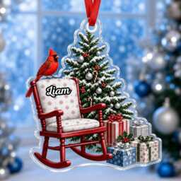 Custom Name Red Cardinal Chair Ornament, Christmas Tree Car Hanging Decor, Flat 2D Ornament Acrylic Wooden Holiday Memorial Gift 2026 - thumbnail 1