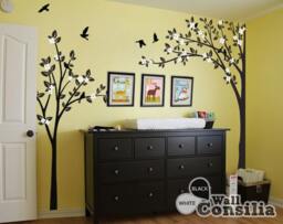Tree Wall Decal Set Nursery Corner Decor, Birds & Blossoms - thumbnail 1