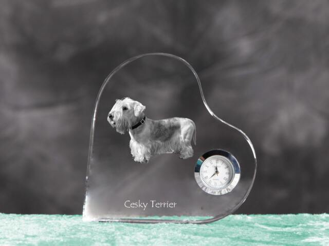 Cesky Terrier - Crystal Clock in The Shape Of A Heart With Image Pure-Bred Dog - image 1