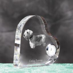 Cesky Terrier - Crystal Clock in The Shape Of A Heart With Image Pure-Bred Dog - thumbnail 3
