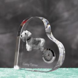 Cesky Terrier - Crystal Clock in The Shape Of A Heart With Image Pure-Bred Dog - thumbnail 2
