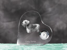Cesky Terrier - Crystal Clock in The Shape Of A Heart With Image Pure-Bred Dog - thumbnail 1