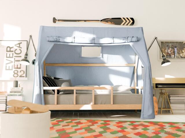 Montessori Toddler Bed With Canopy - Wooden House Frame For Kids Playhouse Loft Furniture Platform - image 1