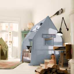 Montessori Toddler Bed With Canopy - Wooden House Frame For Kids Playhouse Loft Furniture Platform - thumbnail 2