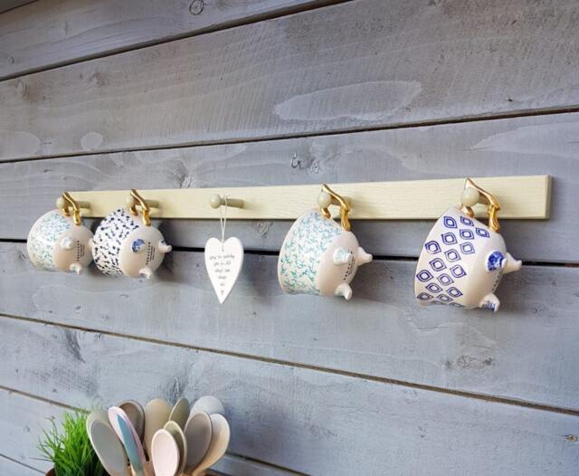 Handmade Tulip Wood Mug Shelf Hallway Coat Rack, Painted Finish - image 1