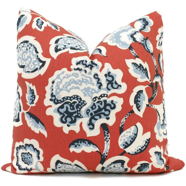 Red Floral Linen Pillow Cover Schumacher Deco Flower Design