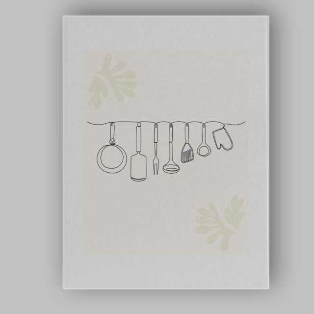 Minimalist Hanging Kitchen Utensils Line Art Canvas Wall Print Decor Picture Ready To Hang - image 1