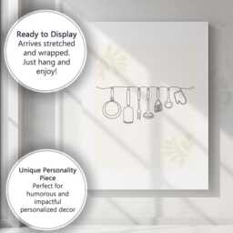 Minimalist Hanging Kitchen Utensils Line Art Canvas Wall Print Decor Picture Ready To Hang - thumbnail 3