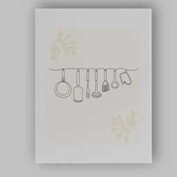 Minimalist Hanging Kitchen Utensils Line Art Canvas Wall Print Decor Picture Ready To Hang - thumbnail 1