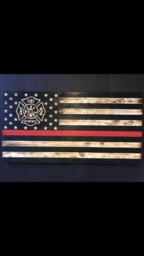 Wooden Red Line Flag with Maltese Cross Customizable Flag, Wood Burned Flag, Rustic Sign, Charred Firefighter Wall Decor - thumbnail 1