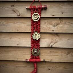 Unique Macrame, Horse Brass, Weaving Pirn Wall Hanging - Handmade - thumbnail 2
