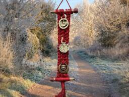 Unique Macrame, Horse Brass, Weaving Pirn Wall Hanging - Handmade