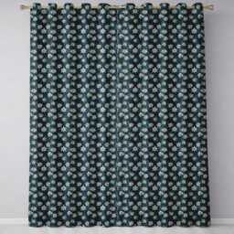White Wildflowers Dense Botanical Dark Blue Seamless Pattern Elegant Floral Readymade Eyelet Ring Top Thermal 100% Blackout Curtains - thumbnail 2