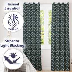 White Wildflowers Dense Botanical Dark Blue Seamless Pattern Elegant Floral Readymade Eyelet Ring Top Thermal 100% Blackout Curtains - thumbnail 3