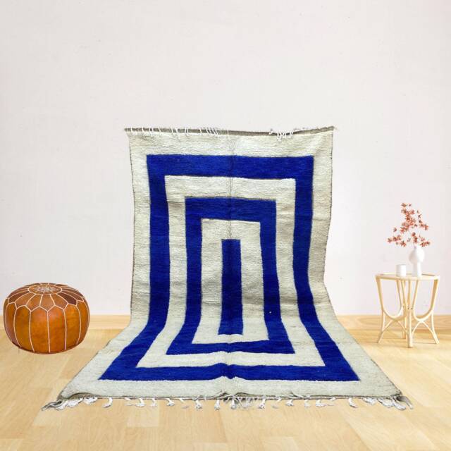 Blue Moroccan Rug Handwoven Wool Carpet, Striped Berber Design - image 1