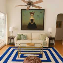 Blue Moroccan Rug Handwoven Wool Carpet, Striped Berber Design - thumbnail 2