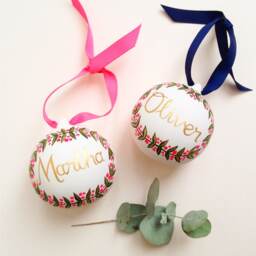 Hand Painted Personalised Ceramic Christmas Bauble - thumbnail 2