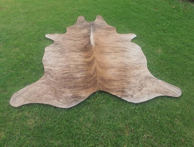 Brown Cowhide Rug, Brindle Tiger Print Animal Skin Custom Bedroom Aesthetic Floor Exotic Handmade Upholstery Rug - image 1