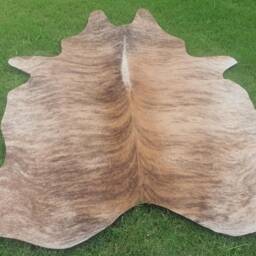 Brown Cowhide Rug, Brindle Tiger Print Animal Skin Custom Bedroom Aesthetic Floor Exotic Handmade Upholstery Rug - thumbnail 2