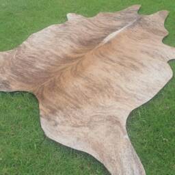Brown Cowhide Rug, Brindle Tiger Print Animal Skin Custom Bedroom Aesthetic Floor Exotic Handmade Upholstery Rug - thumbnail 3