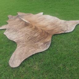 Brown Cowhide Rug, Brindle Tiger Print Animal Skin Custom Bedroom Aesthetic Floor Exotic Handmade Upholstery Rug - thumbnail 4