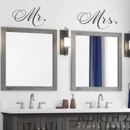 Mr. & Mrs. Wall Decal, Bathroom Mirror Mrs., Decal, Master Bedroom Art, His Hers - thumbnail 3
