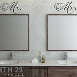 Mr. & Mrs. Wall Decal, Bathroom Mirror Mrs., Decal, Master Bedroom Art, His Hers - thumbnail 2