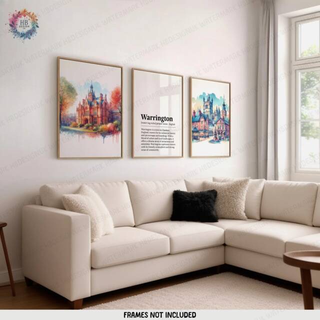 Warrington Poster Prints - Set Of 3 Posters - England Travel Wall Art UK Home Decor Artwork Gifts Watercolour Painting Design Print - image 1