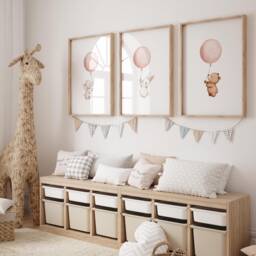 Nursery Balloon Wall Art, Prints, Animal Decor, Bear, Rabbit, Elephant Nursery, Set Of 3 - thumbnail 2