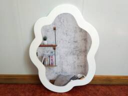 Snow White Oval Wavy Mirror For Wall, Asymmetrical Vanity Mirror, White Wood Squiggle Housewarming Gift Idea