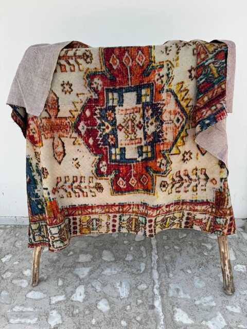 Persian Kantha Quilt Hand Stitched Cotton Bedspread, Boho Throw Blanket - 152x225 cm - image 1