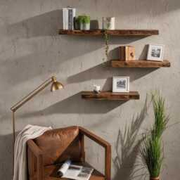 Floating Wall Shelf Made Of Wild Oak - Timeless Design With Integrated Bracket. Perfect For Pictures, Plants & Books - thumbnail 2