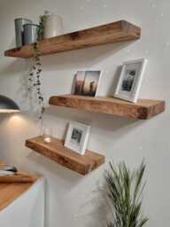 Floating Wall Shelf Made Of Wild Oak - Timeless Design With Integrated Bracket. Perfect For Pictures, Plants & Books - thumbnail 1