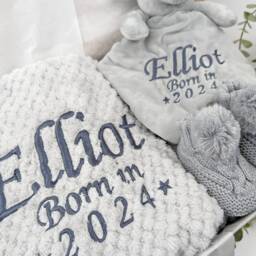 Embroidered Elephant Comforter Blanket Gift Set - Baby Shower Booties Newborn Girl Boy - thumbnail 2