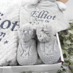Embroidered Elephant Comforter Blanket Gift Set - Baby Shower Booties Newborn Girl Boy - thumbnail 3