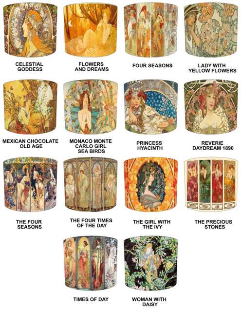 Art Nouveau Alphonse Mucha Drum Lampshades For Ceiling Light Shades Pendants Or Bedside, Table Lamp Bases - image 1