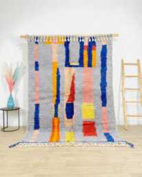 Abstract Moroccan Beni Ourain Rug - Colorful Modern Berber Grey Blue Shag Large Area For Living Room Handmade Wool Carpet - thumbnail 1