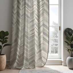 Modern Grey Geometric Curtains, Chevron Pattern Drapes, Custom Window Panels For Living Room Or Bedroom, Multiple Heading Styles - thumbnail 4