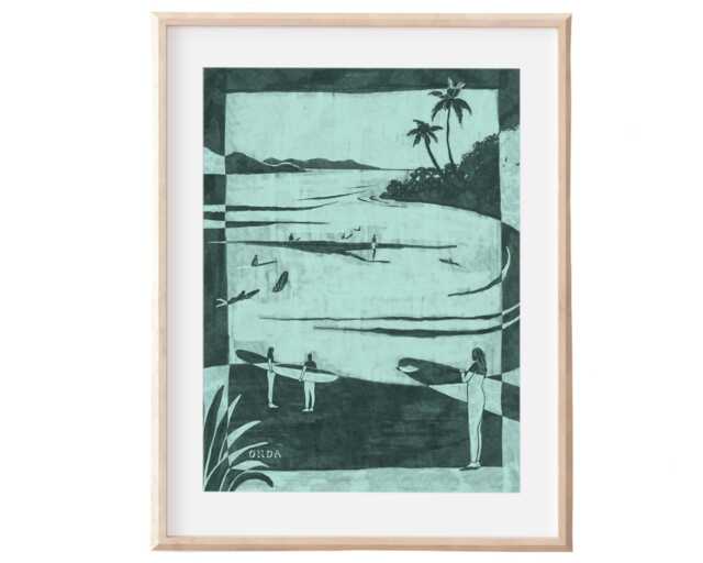 Surf Scene - Fine Art Print, Tropical Ocean Waves, Surfers Lineup Wall Decor, Beach Poster - image 1