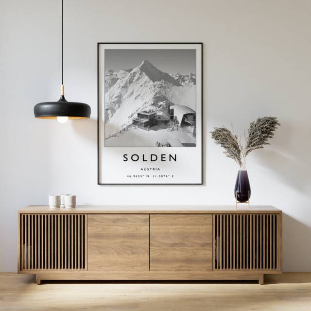 Solden Austria Ski Poster Black & White Alpine Travel Print - image 1